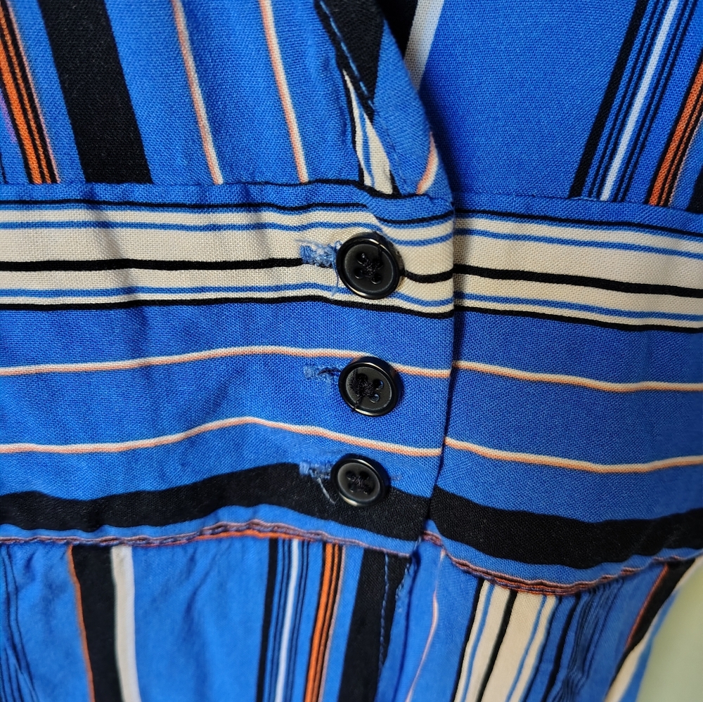 Band Of Gypsies Women's Medium Blue Striped Short-sleeve Wrap-style Mini Dress - Picture 8 of 13